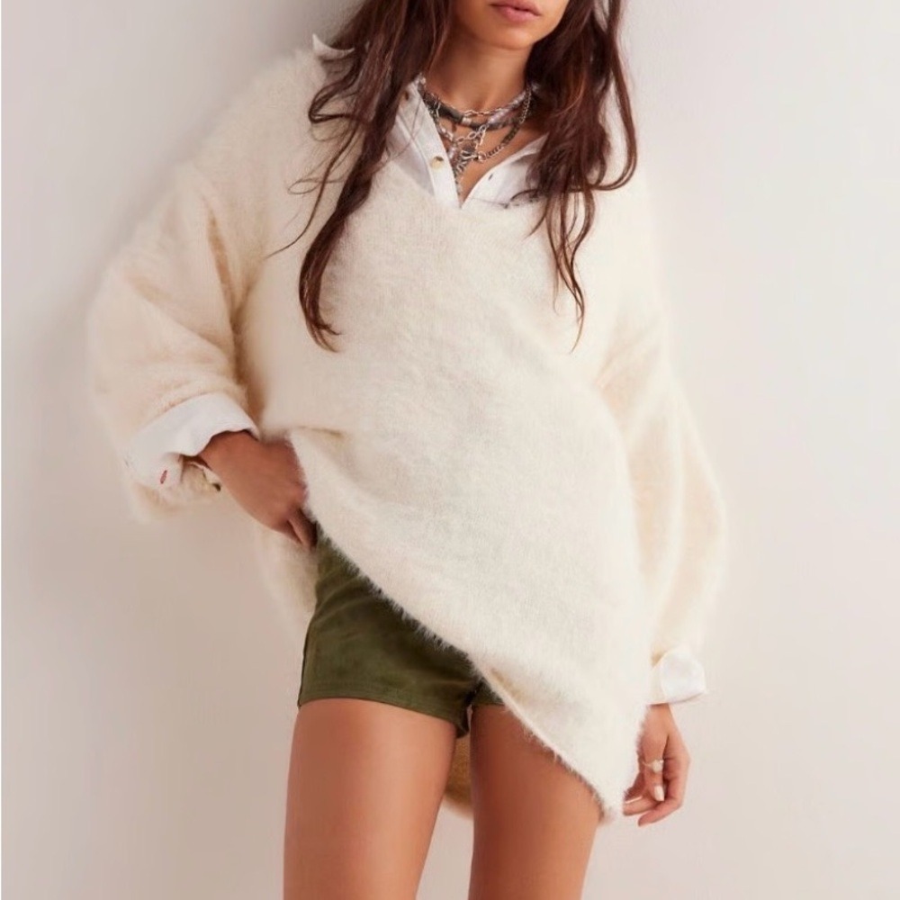Free People Sparrow‎ Pullover Sweater Ivory Size M NWT Oversized Textured Knit - Picture 4 of 5